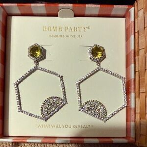 Bomb Party Gold-Tone Hexagon Drop Earrings with Yellow Stones